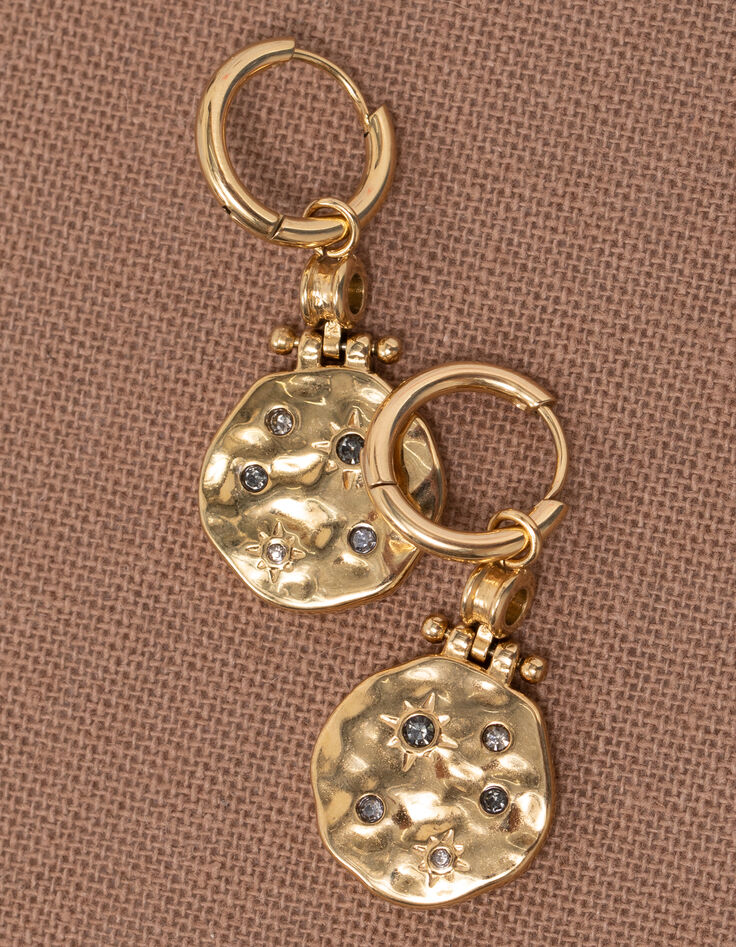 I.Code pendientes de aro con medalla de strass-3