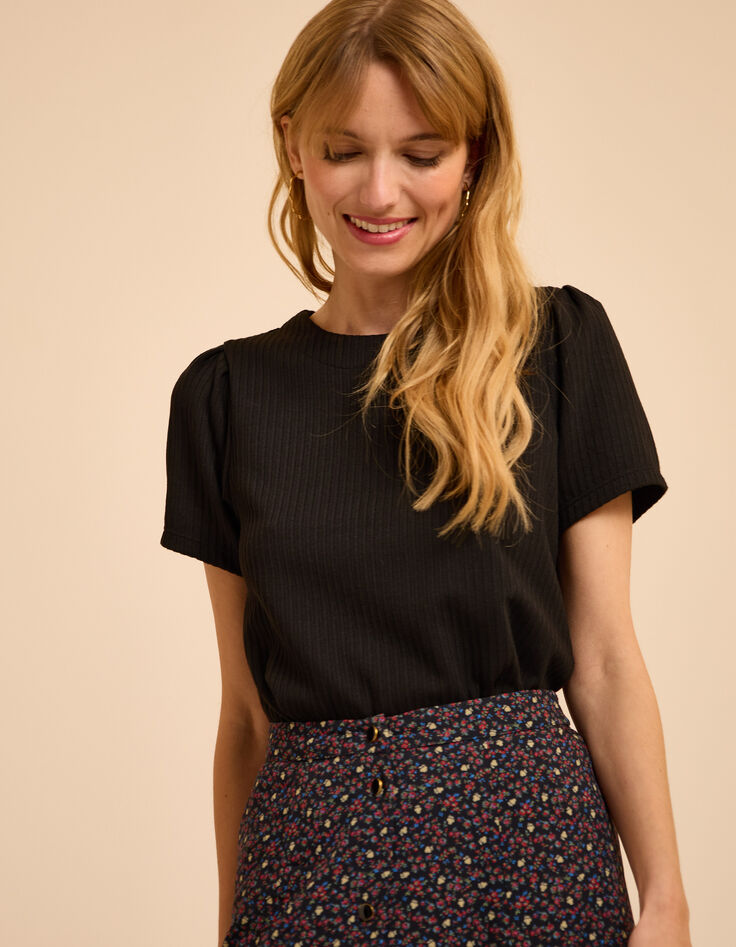 I.Code black ribbed short-sleeved top-2