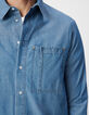 Blaues Chambray-Hemd f&uuml;r Herren mit asymmetrischer Tasche-4