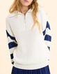 Pull camionneur blanc tricot manches ray&eacute;s I.Code-2
