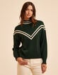 Jersey cuello chimenea verde punto rayas blancas I.Code-3 Jersey cuello chimenea verde punto rayas blancas I.Code-3