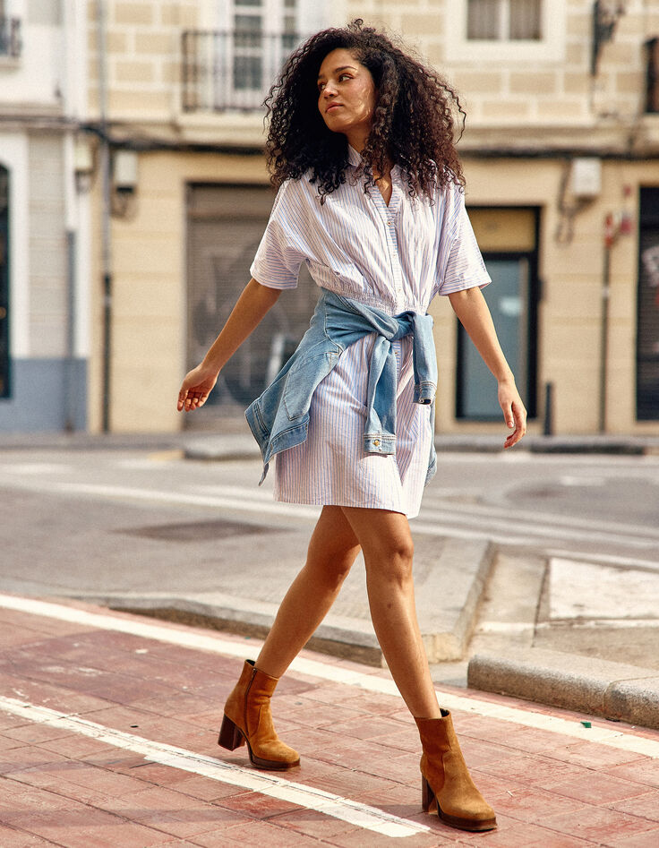 Robe chemise blanche cropped motif rayures I.Code-1