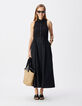 Zwarte maxi-jurk van bi-materiaal met knoopsluiting Dames-1