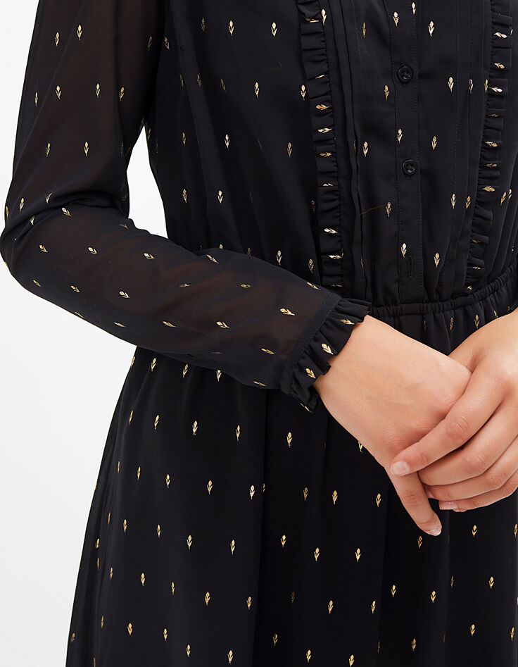 I.Code black gold foil flower print long dress-5