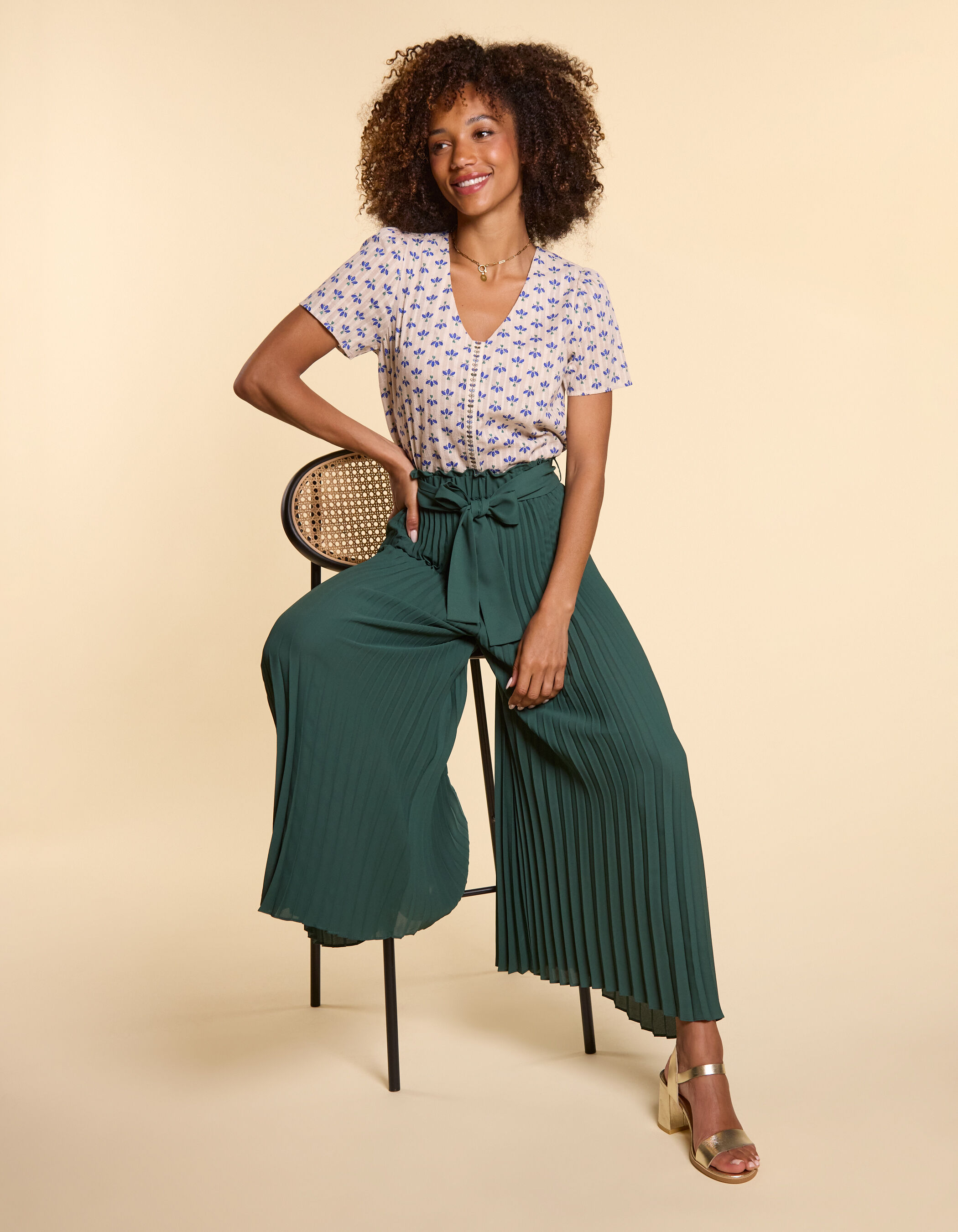 Pantalon large vert nuit plisse I.Code