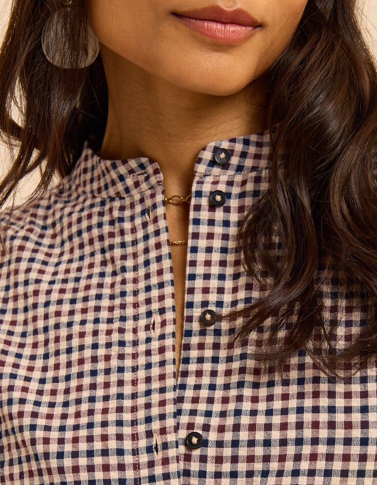 Camel blouse seersucker vichymotief I.Code-5 Camel blouse seersucker vichymotief I.Code-5