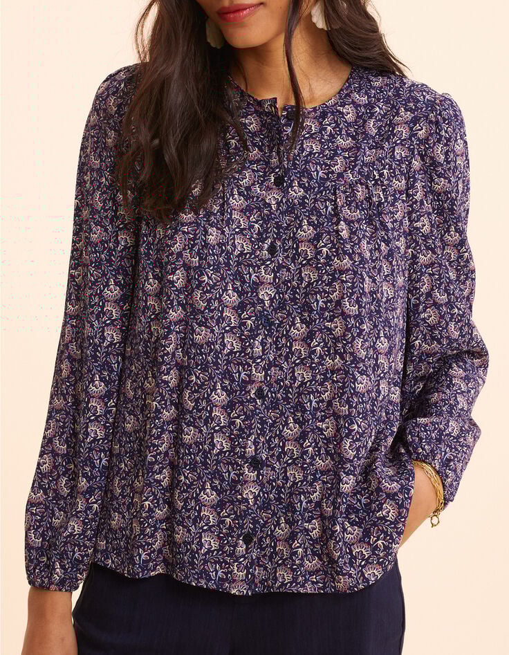 Blouse marine imprim&eacute; floral rock I.Code-1
