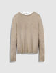 Beigefarbener Wollstrickpullover f&uuml;r Damen mit Trompe-l'oeil-Kragen-6