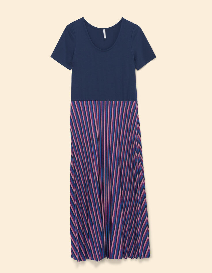 Robe longue bi-matière plissée rayures lurex I.Code-7
