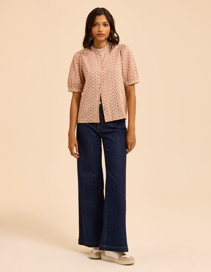 Top écru imprimé fleurs indiennes roses I.Code-3