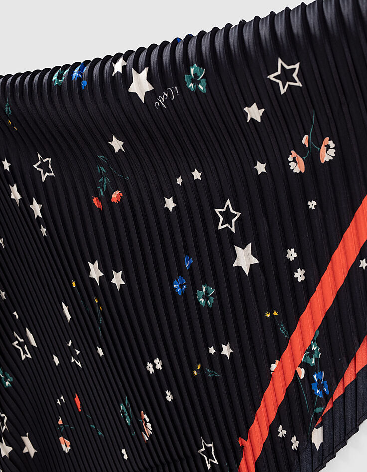 I.Code black star flower print pleated scarf-3 I.Code black star flower print pleated scarf-3