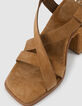 Damen taupefarbene Wildleder-Sandalen mit Absatz-4