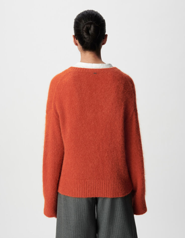 Oranger V-Ausschnitt Pullover Damen Alpaka-Mix-4