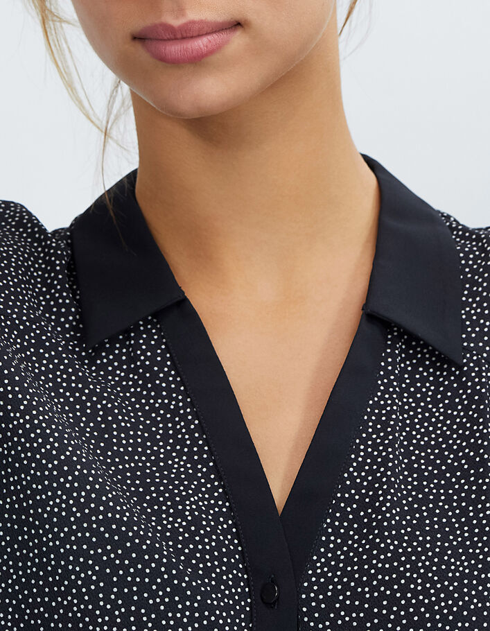 I.Code black polka dot print top with shirt collar - I.CODE