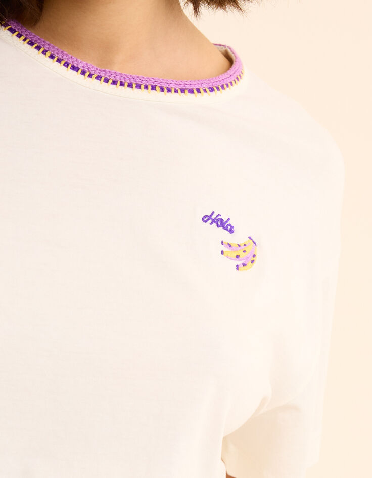 I.Code white T-shirt with embroidered collar-5