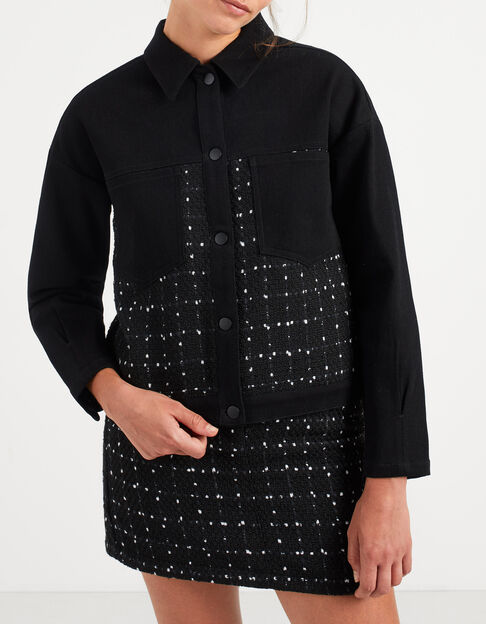 I.Code black denim and tweed mixed fabric jacket - I.CODE