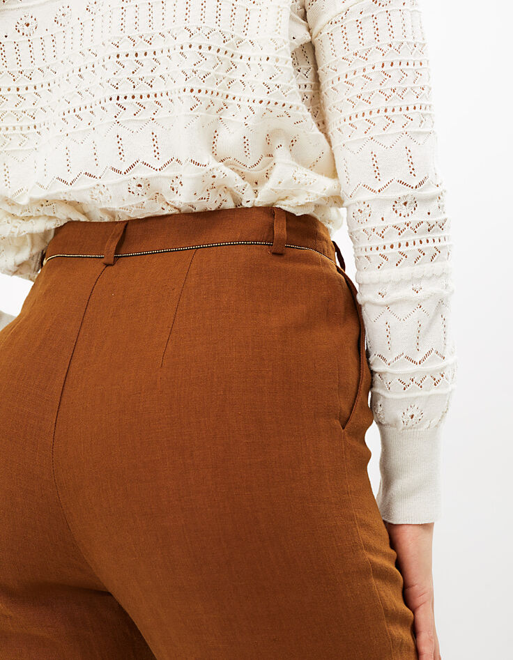 Pantalon carotte camel en lin I.Code-5