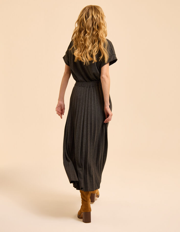 Grauer Midi-Faltenrock Strick I.Code-4