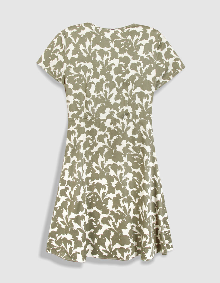 Khakifarbenes Sommerkleid im Wickel forme mit Pflanzenmuster f&uuml;r Damen-8