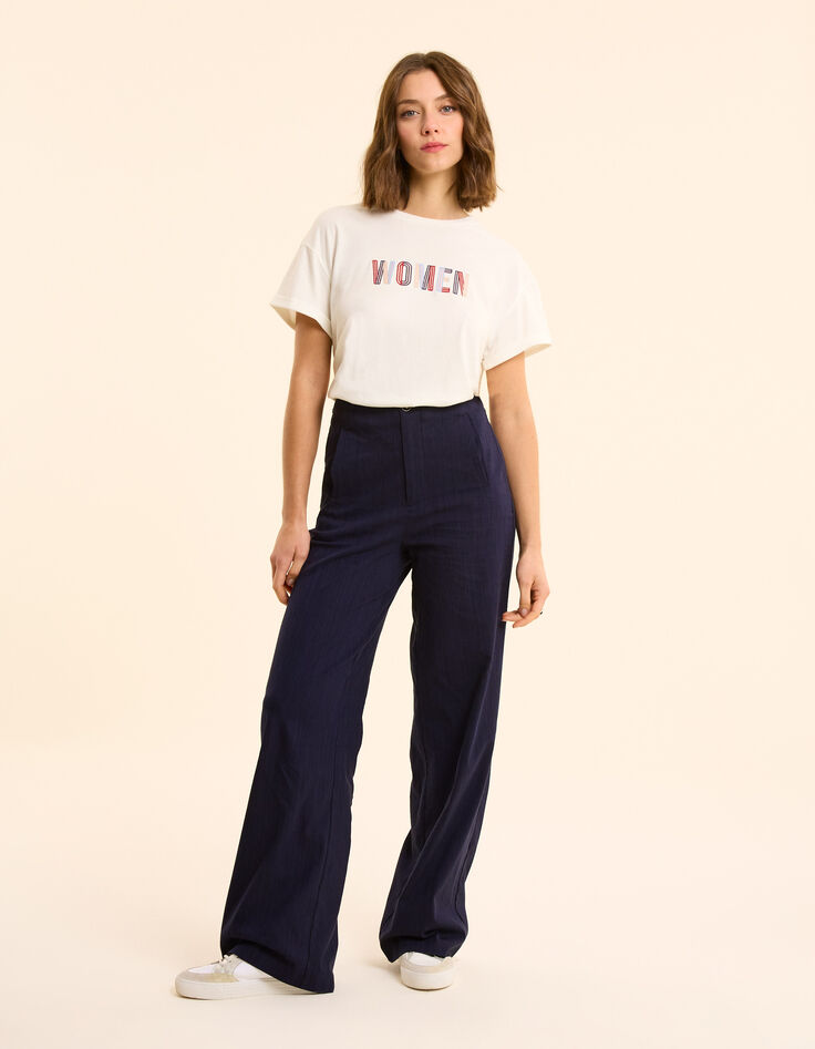 I.Code Anzughose mit weitem Bein aus navyfarbenem Faux-Uni-3