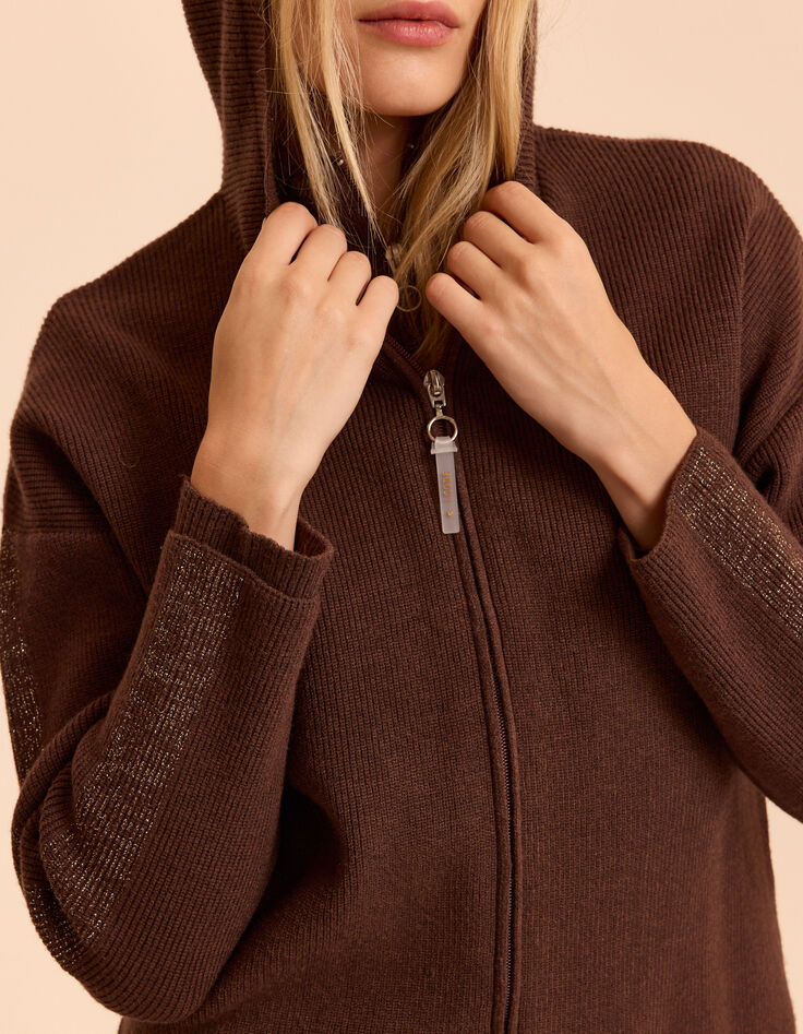 I.Code gerippte braune strickjacke mit Kapuze-8