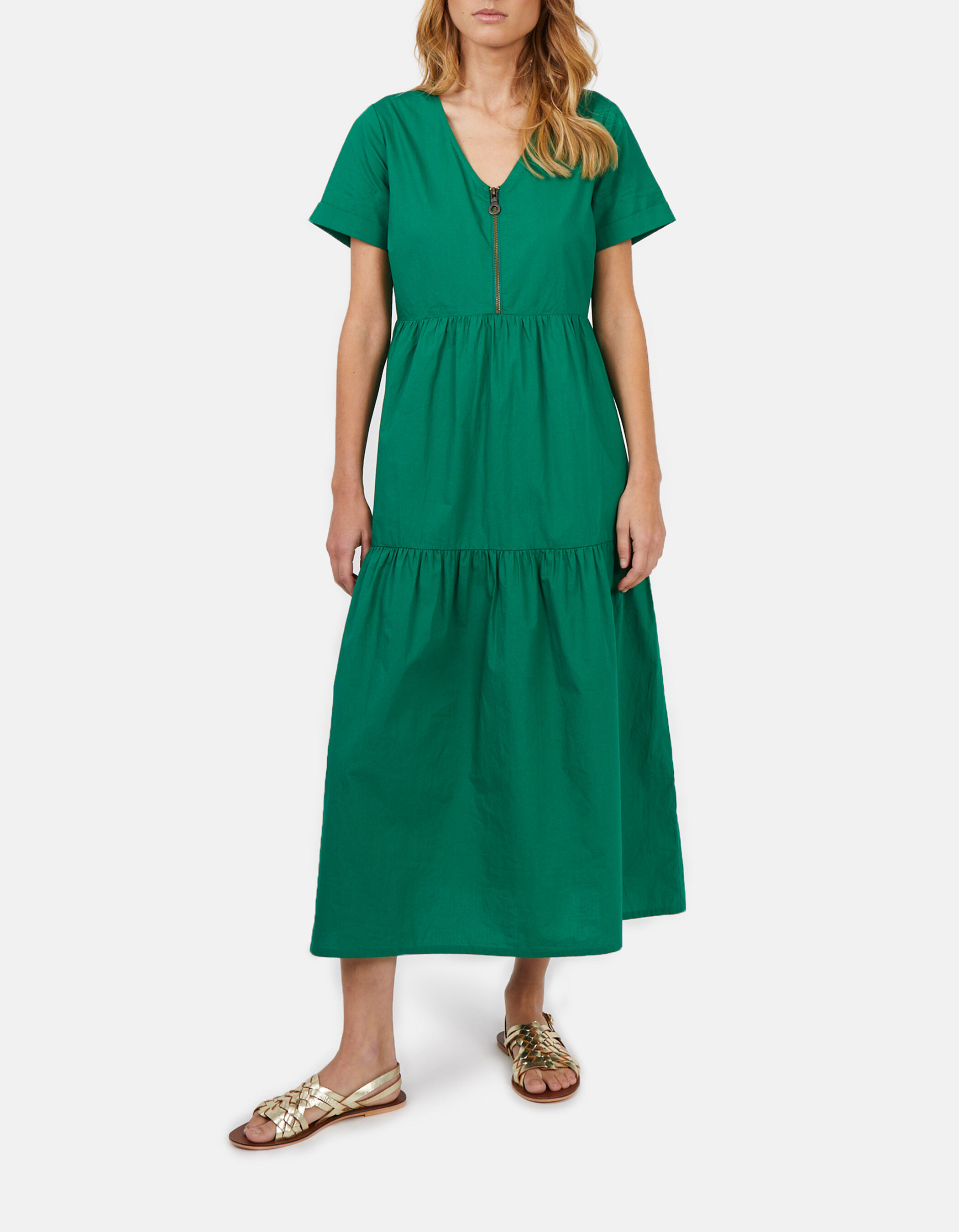 Robe longue vert prairie zippee popeline I.Code