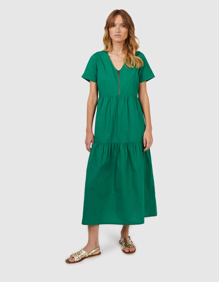 Robe longue vert prairie zippée popeline I.Code  - I.CODE
