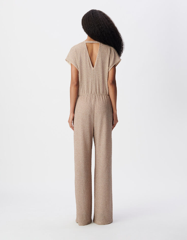 Beige Fischgr&auml;ten-Lurex-Hosenanzug f&uuml;r Frauen-3