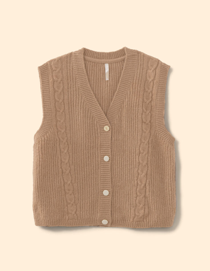 Ecru mouwloos vest details kabelbreiwerk I.Code-6