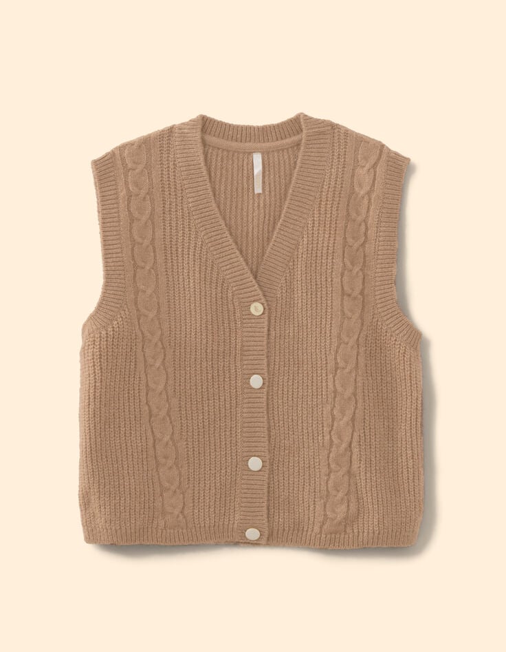 Ecru mouwloos vest details kabelbreiwerk I.Code-6 Ecru mouwloos vest details kabelbreiwerk I.Code-6