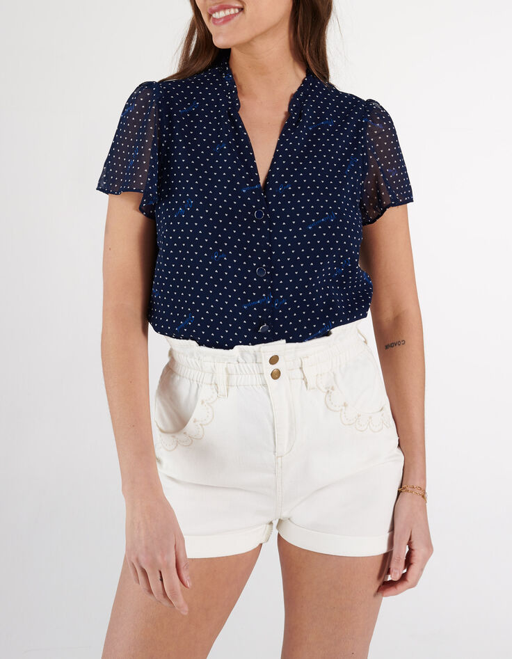I.Code indigo top with little heart print-1 I.Code indigo top with little heart print-1