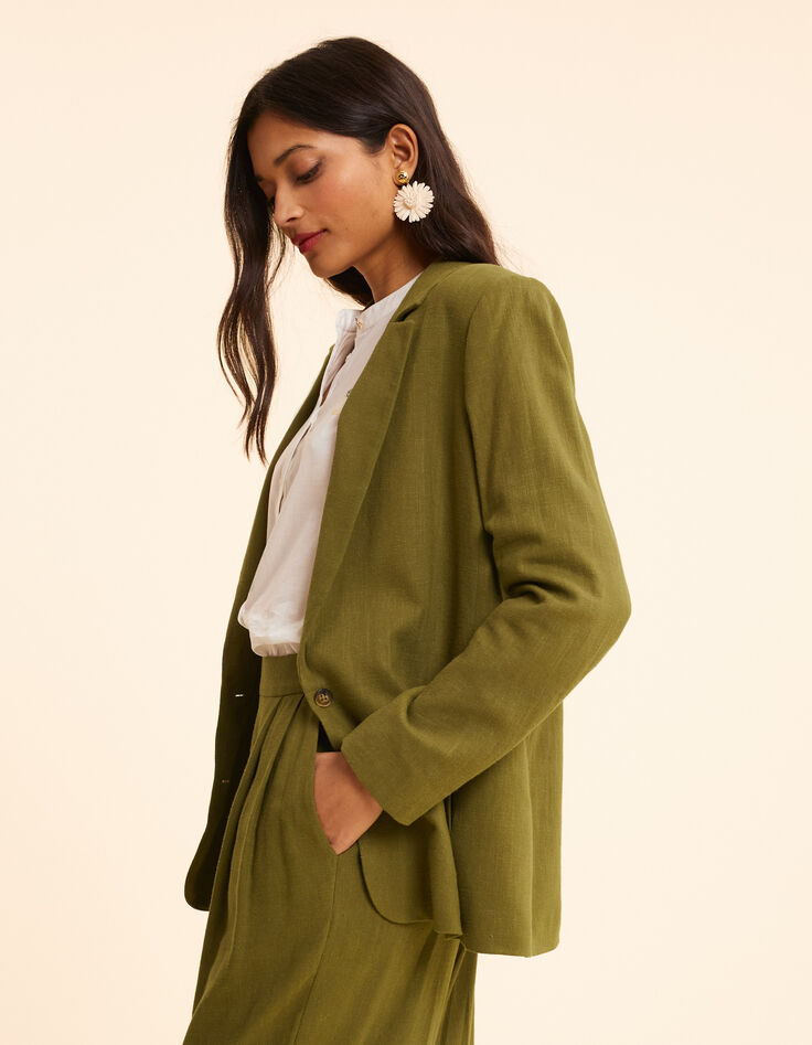Anzugjacke aus khakifarbenem Leinengemisch I.Code-1