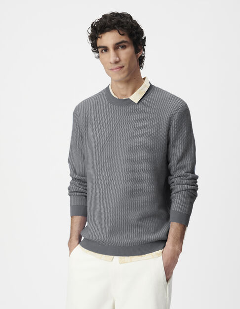 Blauer Herren Pullover aus geripptem Jacquard - IKKS