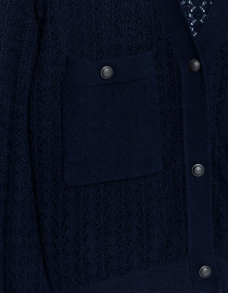 Marineblaue durchbrochene kurze STRICKJACKE f&uuml;r Damen-8