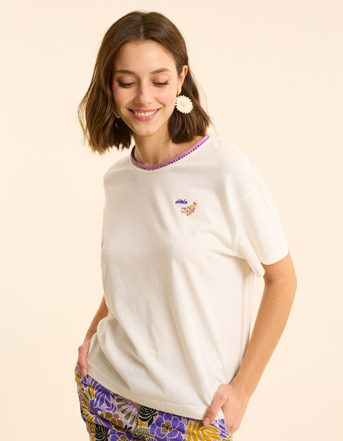 Tee-shirt blanc col brodé I.Code