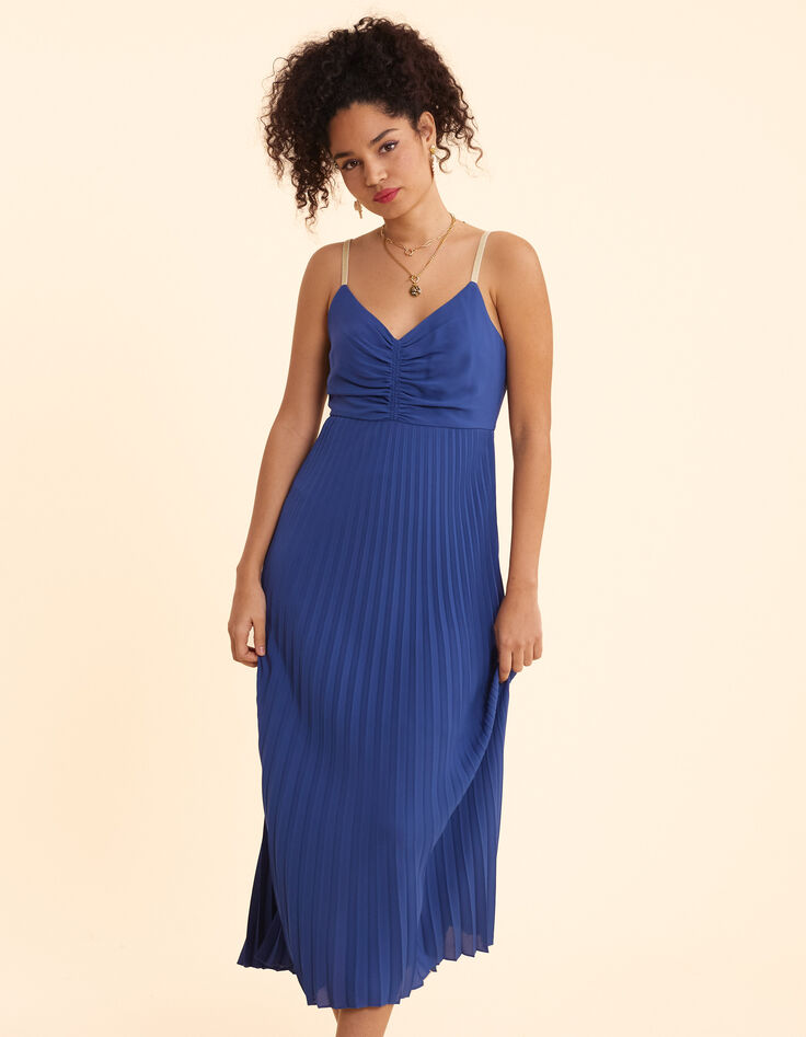 I.Code blue pleated strappy long dress-3