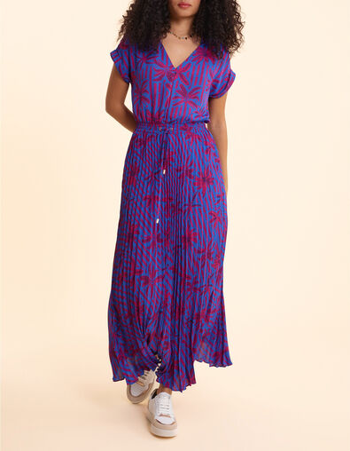 Robe longue indigo imprim&eacute; palmiers I.Code
