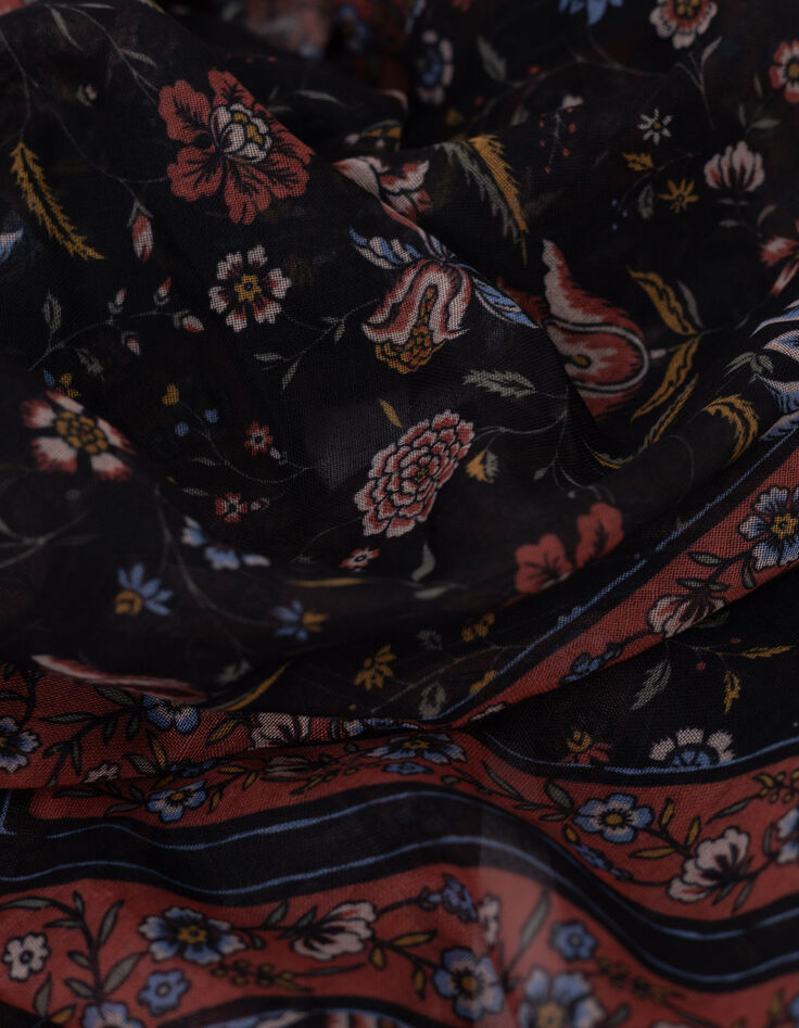 Schwarzes Tuch mit Blumenstrauß-Print I.Code-4
