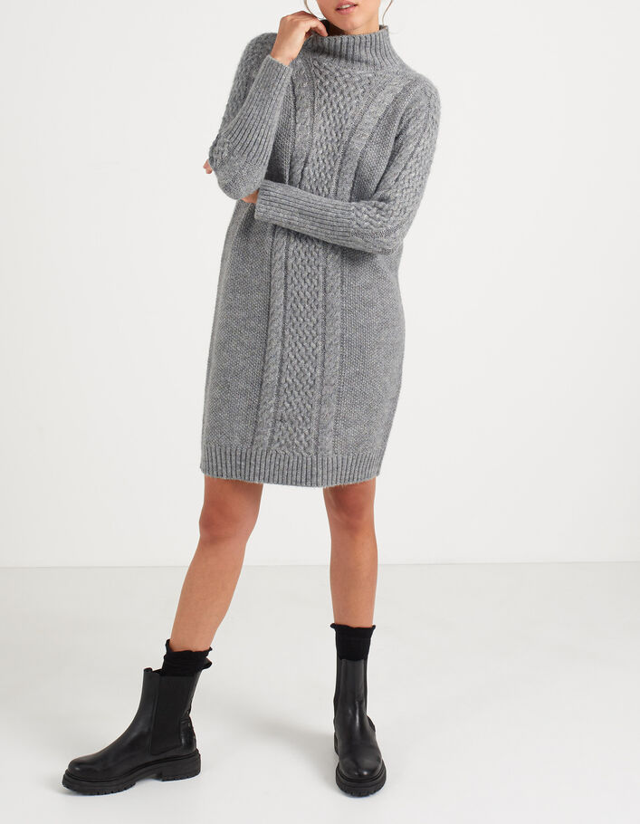 Robe Pull Camaïeu Gris Chiné, Taille M, Longueur Midi - Occasion Très Bon état, Style Moulant