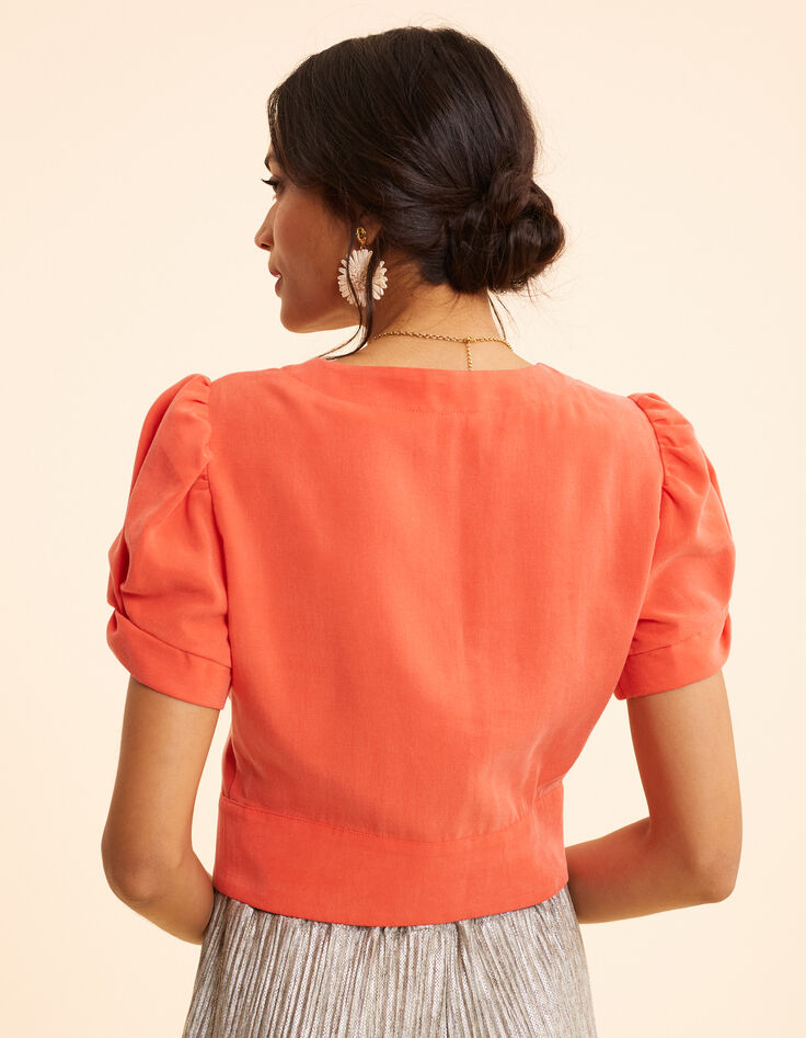 Top rouge cropped boutonné I.Code-4