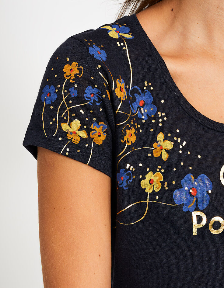 Tee-shirt marine en lin Girl Positive I.Code-2 Tee-shirt marine en lin Girl Positive I.Code-2