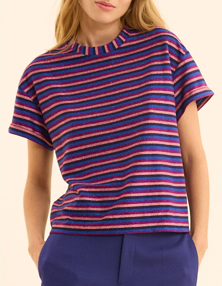 I.Code Lurex striped violet T-shirt multico-1