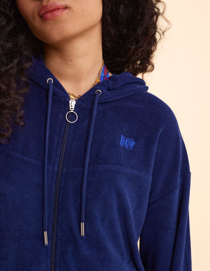 Cardigan zippé à capuche bleu en éponge I.Code-5