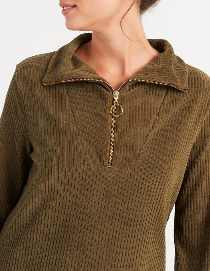 Khaki Kleid aus geripptem Velours I.Code-4 Khaki Kleid aus geripptem Velours I.Code-4