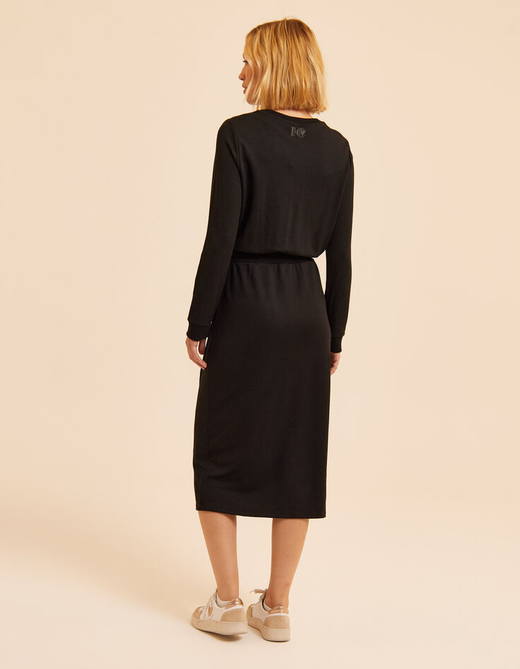 Robe longue noire molleton monogramme I.Code-4