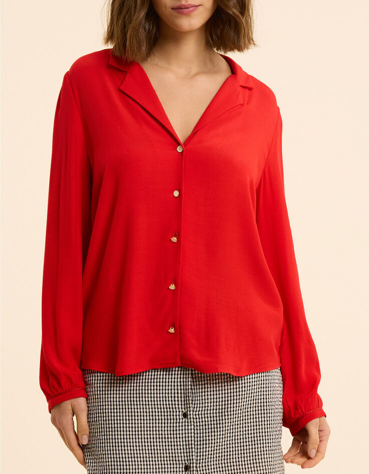 Vloeiende rode hemdblouse vlechtdetail I.Code-2