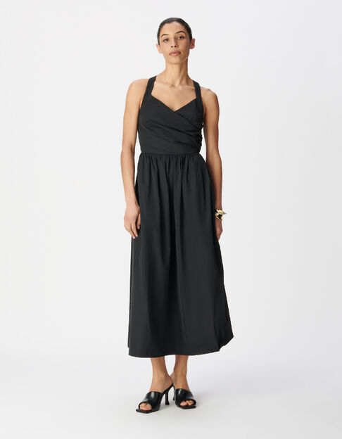 Schickes tr&auml;gerloses Kleid aus schwarzem Taft f&uuml;r Damen - IKKS