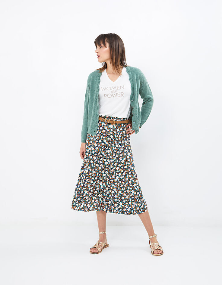 Blauwe midi-rok witte bloemenprint dames-6