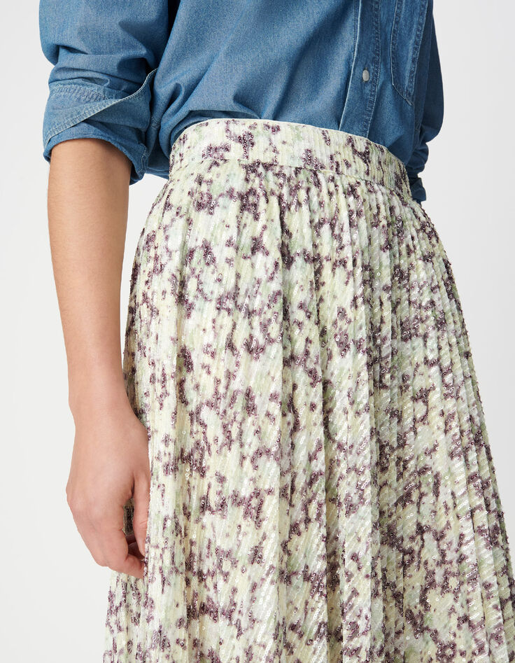 Gr&uuml;ner Damen-Camouflage-Faltenrock mit Paillettenstickerei-7