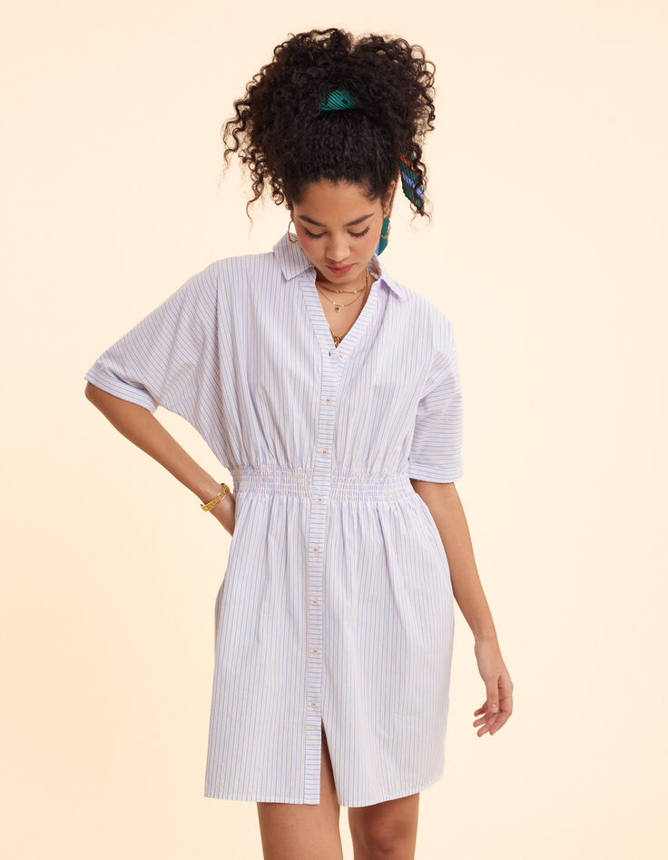 Robe chemise blanche cropped motif rayures I.Code-4